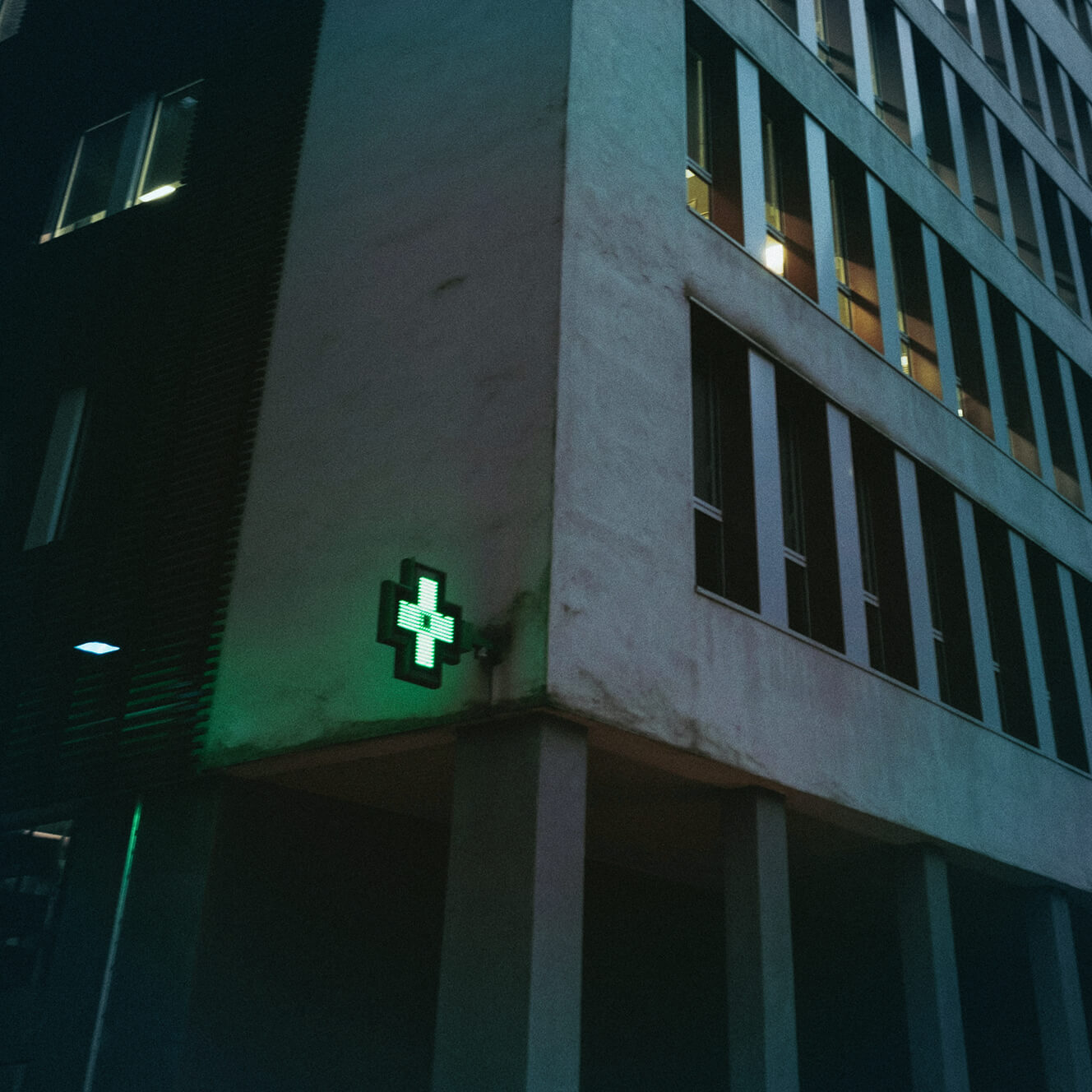 Hospital building at dusk