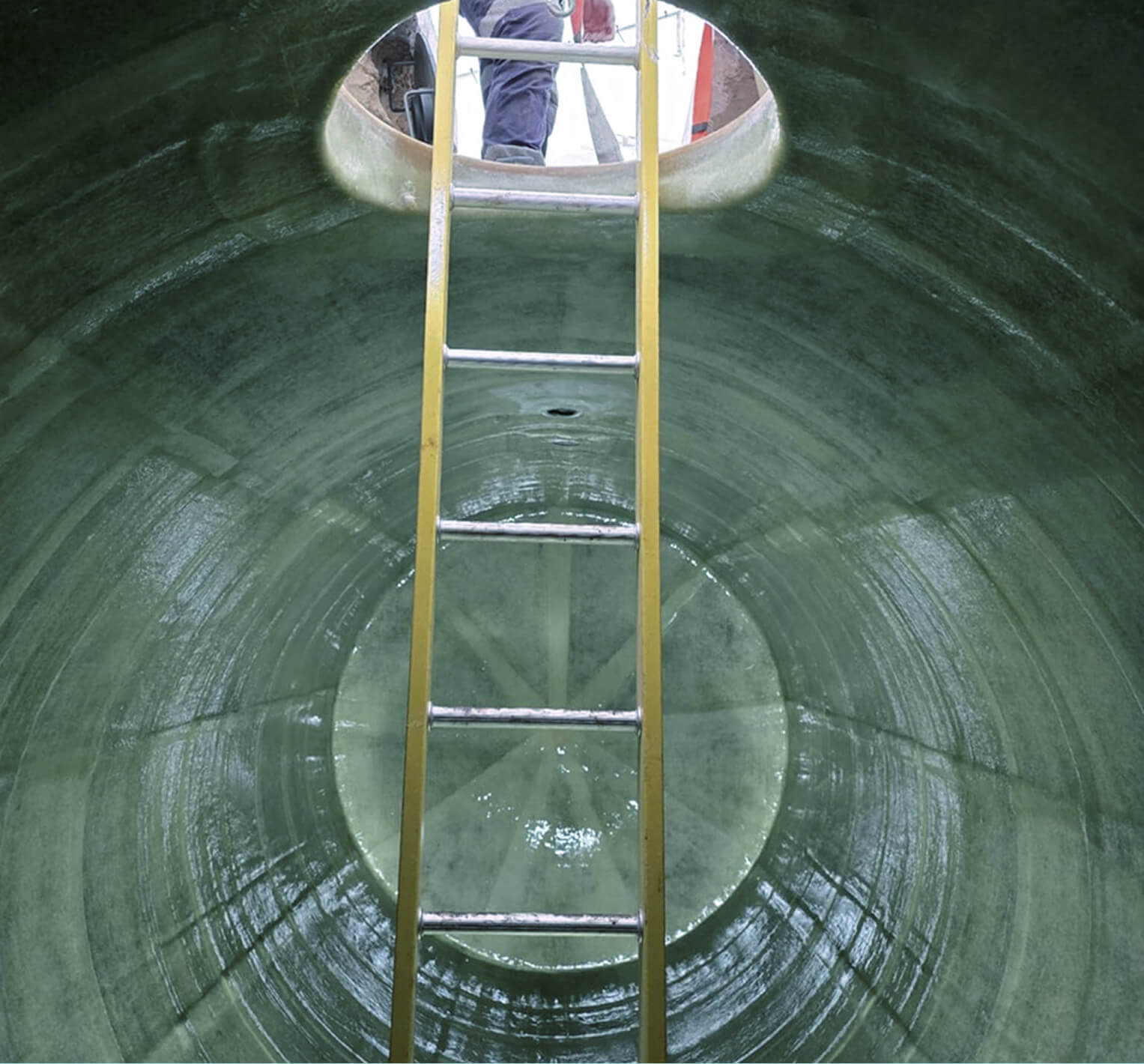 Interior of a fuel storage tank with an access ladder